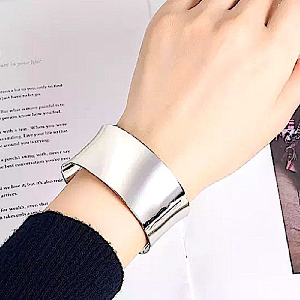 Sterling Silver Platedl Cuff Minimalist Wide Tarnish Free Bracelet - Picture 5 of 8